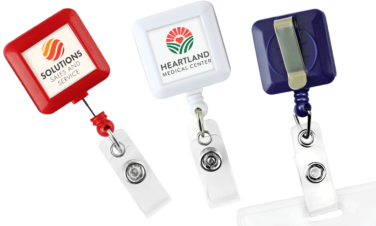 Portabadge avvolgibile quadrato personalizzabile