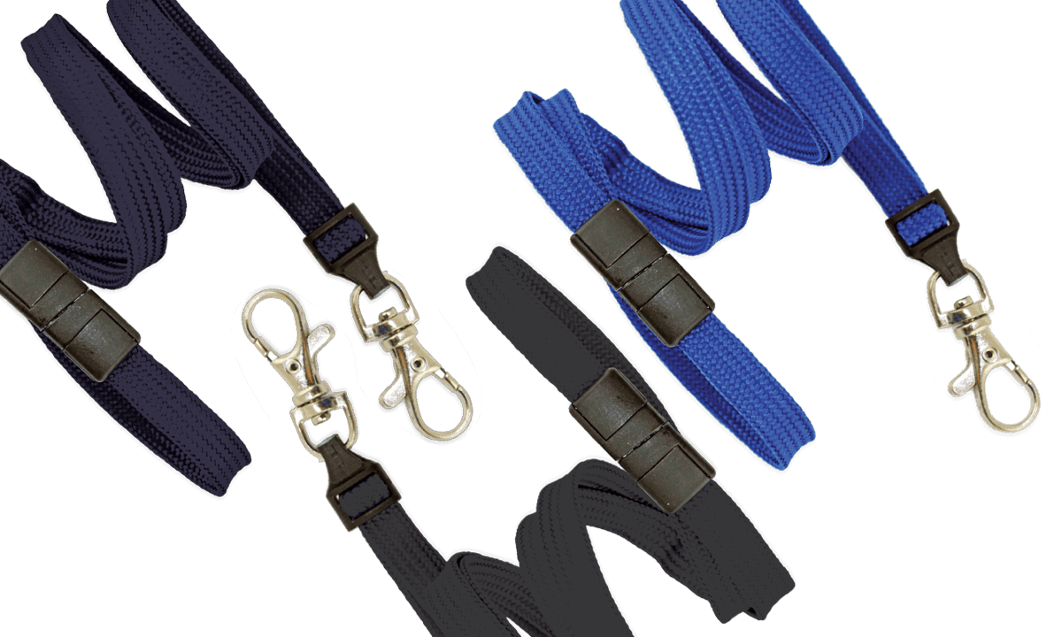 Laccetti porta badge tubolari di 10 mm con gancio a scatto e clip di sicurezza