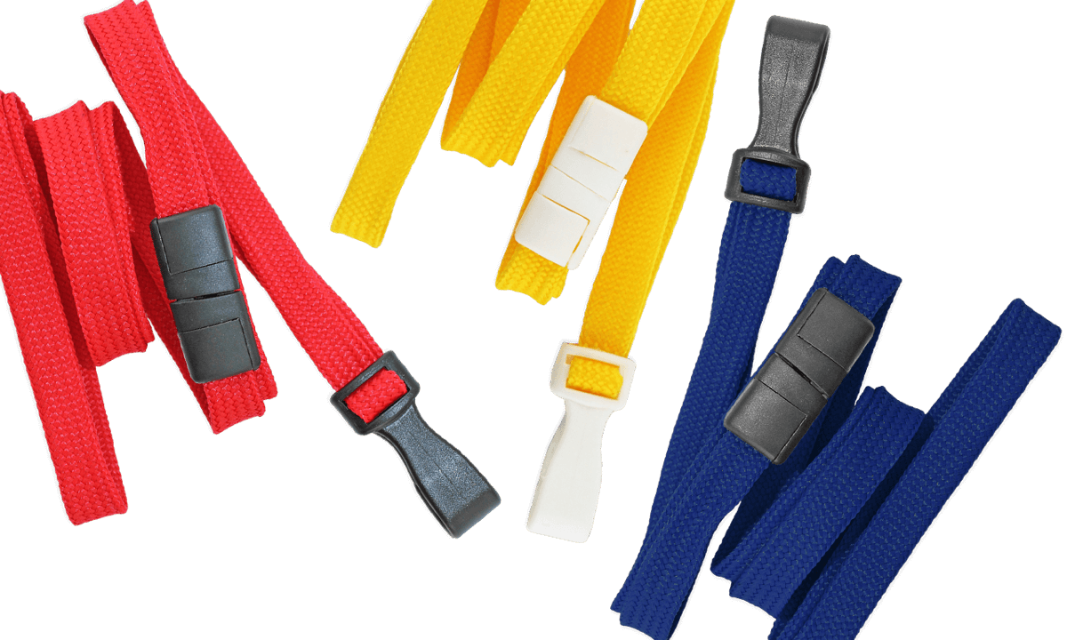 Laccetti portabadge tubolari di 10 mm con gancio in plastica e clip di sicurezza