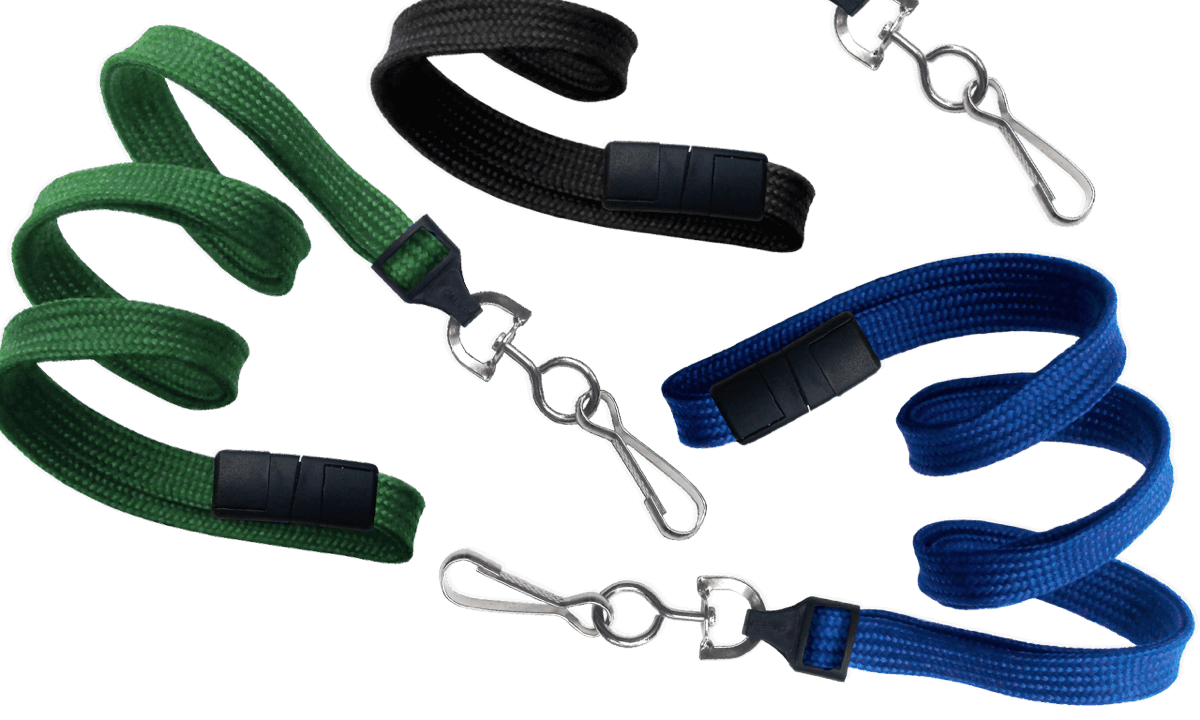 Laccetti porta badge tubolari di 10 mm con gancio metallico girevole e clip di sicurezza