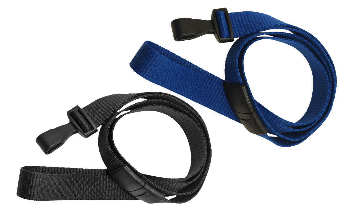 Laccetti porta badge piatti di 15 mm con gancio di plastica e clip di sicurezza
