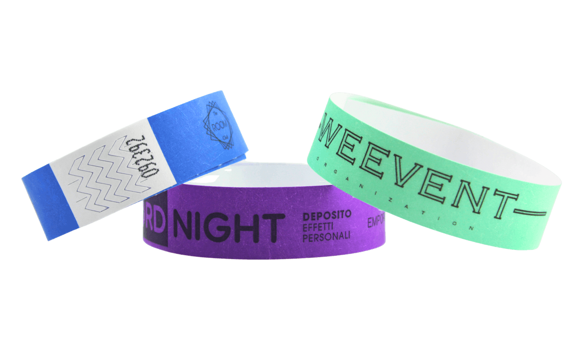 Braccialetti Short Stay in Tyvek personalizzabili con stampa in nero 19 mm