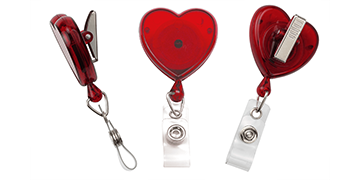 Portabadge avvolgibile rosso traslucido a forma di cuore