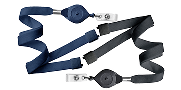 Laccetti porta badge tubolari di 15 mm con clip di sicurezza e portabadge retrattile con pulsante "quick lock"