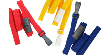 Laccetti portabadge tubolari di 10 mm con gancio in plastica e clip di sicurezza